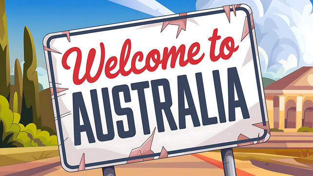 Modern flat illustration of welcome to Australia text greeting card banner background design