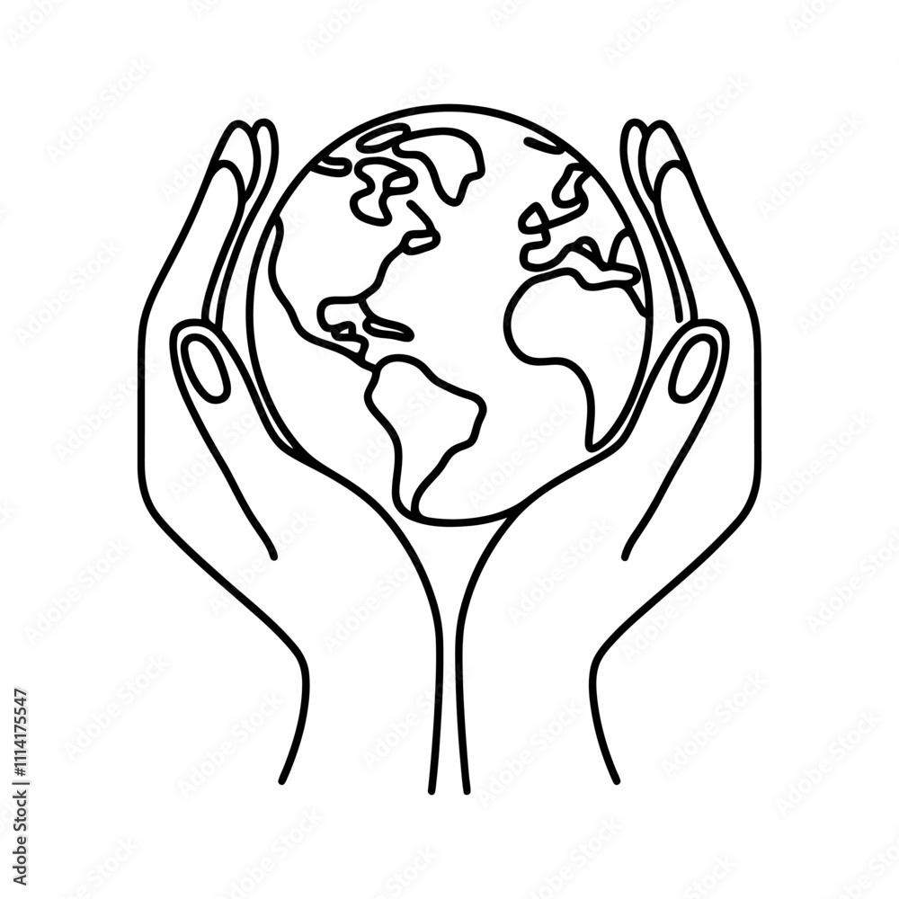 Canvas Prints linear earth in hands isolated on white background. black hand drawn globe in hands. save of planet.