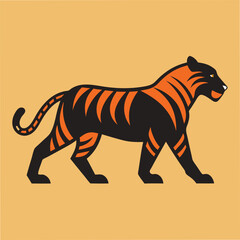 Elegant Tiger Walking Vector Illustration with Silhouette Design