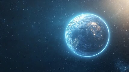 Fototapeta premium Earth in space with glowing atmosphere and bright stars for Earth Day concept