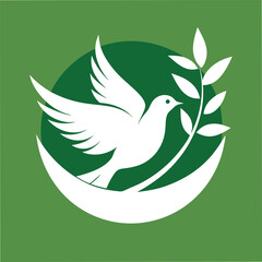 White Dove Flying with Olive Branch Vector Illustration