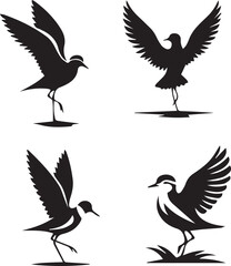 Bird Silhouette Vector Set – Elegant Flying and Standing Bird Designs