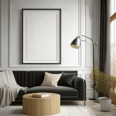Elegant living room wall mockup featuring a contemporary ISO A paper size frame, ideal for showcasing stunning artwork and photography.