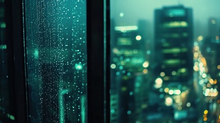 Rain Streaks On Glass City Night View