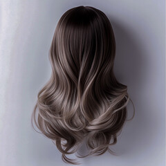 Fototapeta premium Trendy women's hair wig with a fashionable hairstyle, showcased against a clean white background