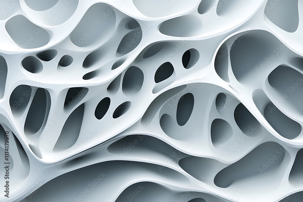 Poster Abstract 3D rendering of a complex, interconnected, porous structure with smooth, flowing forms and varying depths of grayscale.
