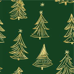 Vector seamless pattern of Sketched Christmas Trees Pattern