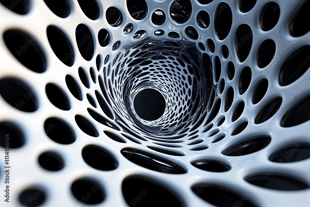 Poster Abstract 3D rendering of a tunnel with repeating circular patterns.