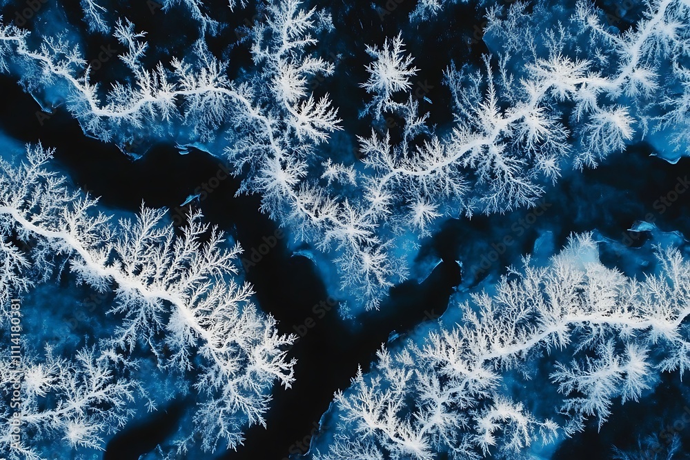Poster abstract aerial view of icy river patterns.