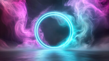 Obraz premium Neon Futuristic Portal Multiple interconnected neon portals floating in a dark void, pulsating with vibrant colors, suggesting interdimensional travel or parallel universes.