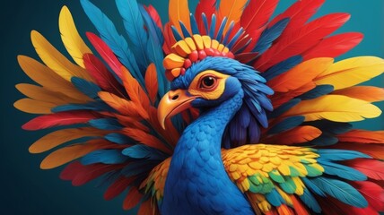 Obraz premium A vibrant bird displaying a variety of bright feathers adorning its head, showcasing nature's colorful beauty.