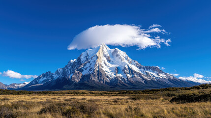 Fototapeta premium glacial climate mountain temperature. Majestic snow capped mountain under clear blue sky no body