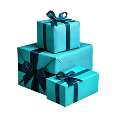 Obraz premium Gift box isolated png transparent background cut out clipping path for birthday chirstmas happy new year 2025 anniversary present ribbon bow blue color package parcel download