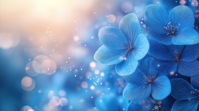 Close-up of vibrant blue flowers with glistening water droplets. A captivating close-up of a cluster of vibrant blue flowers, seemingly covered in glistening water droplets or frost.