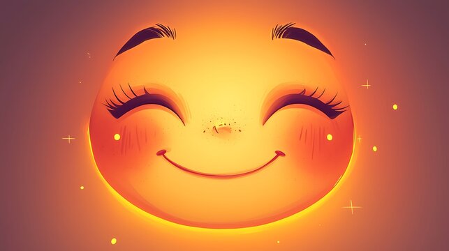 A cartoon face with a shy grin, blushing cheeks, and glowing eyes, expressing bashfulness 