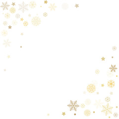 Christmas snowflakes corner background. Winter gold snow falling decoration, greeting card. Noel subtle Vector illustration
