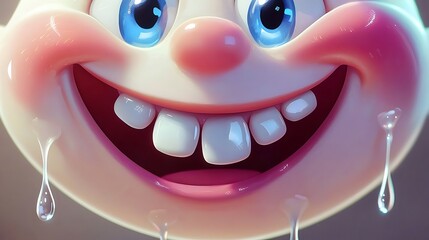 Obraz premium A cartoon face with happy tears, a big grin, and sparkling cheeks 