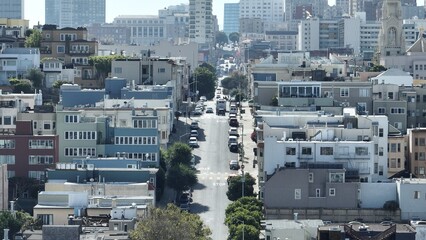 Traffic Street At San Francisco In California United States. Highrise Building Architecture. Tourism Travel. Traffic Street At San Francisco In California United States. 