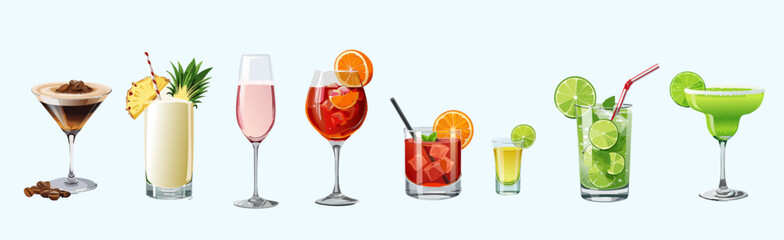 Flat design cocktail collection theme. A set of drinks for the new year