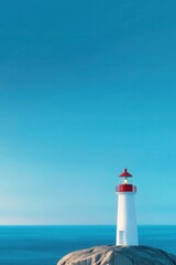 Illustration of a colorful lighthouse on a radiant coastline