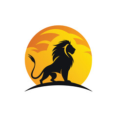 Lion King Silhouette Logo Design Vector Illustration