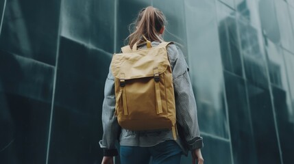 Female Model Shows A Simple Backpack