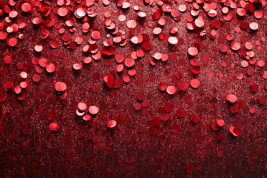 Shiny red glitter background with sparkling sequins and shimmering texture. Vibrant red sequin pattern for festive decor.