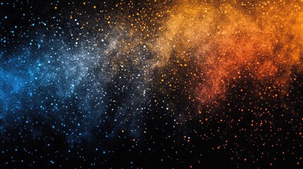 Obraz premium Abstract artwork featuring vibrant orange and blue paint textures blending on a dark black background. Modern and dynamic composition perfect for art prints, decor, and creative design projects.