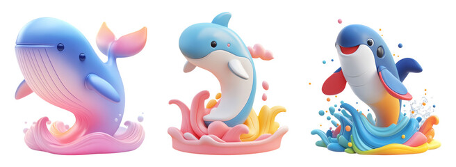 Fototapeta premium Playful Cartoon Marine Animals on Transparent Background