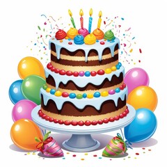 Cheerful Birthday Cake with Vibrant Candle Designs
