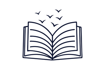 An open book with pages vector line art illustration transparent white background
