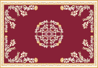 Persian rug Red original Design Oreintal Flora Damasks embroidery, Persian style. art ornament print.Design for carpet, cover.wallpaper, wrapping, fabric, clothing, tribal vector texture. 