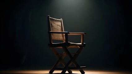 There is a backlight shining on the director's chair. A chair is free. notion of casting and selecting. Light and shadow.