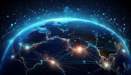 Fototapeta premium a digital representation of earth showcasing interconnected data points and a network like structure emphasizing technology and global connectivity