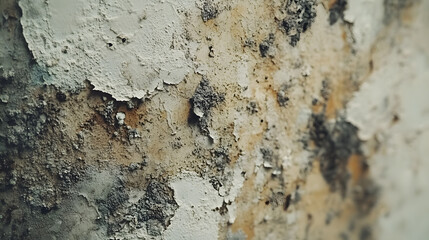 Spreading mold patches on dirty wall surface of home interior, house room showing fungus growth with moisture damage and texture problems.