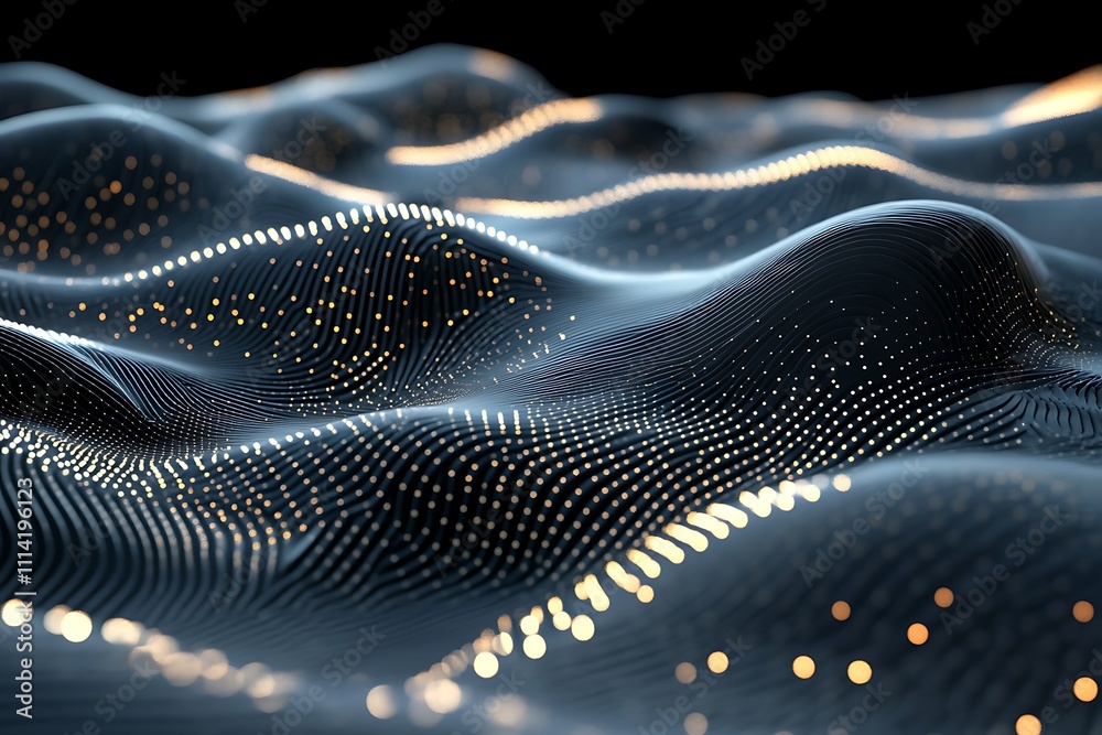 Poster abstract dark wave of glowing particles.
