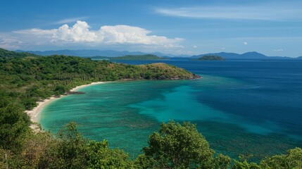Serene Beauty of a Tropical Thai Island Bay - Tranquil Waters in Shades of Blue and Turquoise
