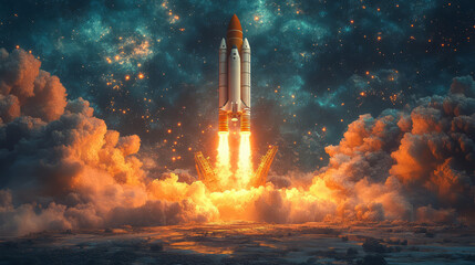 Fototapeta premium Rocket ship launch pad , business idea