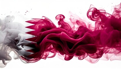 Burgundy and Maroon Smoke Design with Qatar Flag Element on White Background