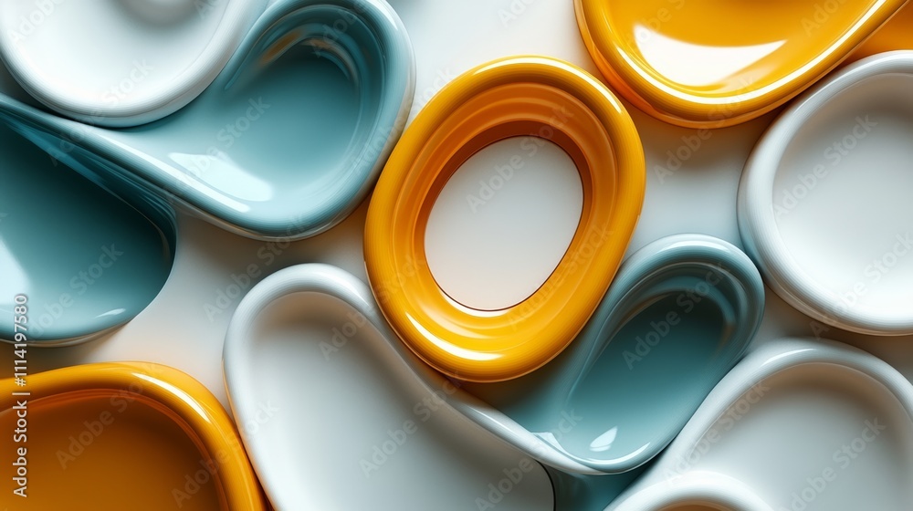 Poster colorful abstract design of various shapes and sizes, including a large oval. the design is made up 