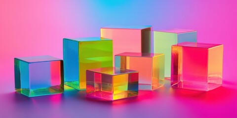 Obraz premium acrylic blocks in gradient neon colors futuristic and bold modern aesthetic