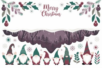 Fototapeta premium Whimsical Christmas Gnomes Snowy Scene Holiday Cards