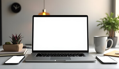 Fototapeta premium Sleek Laptop Mockup on Minimalist Workspace