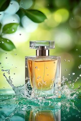 Amber perfume bottle with dynamic water enhancements