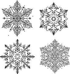 Snowflake Silhouette Icons - Black Winter and Frozen Design Set