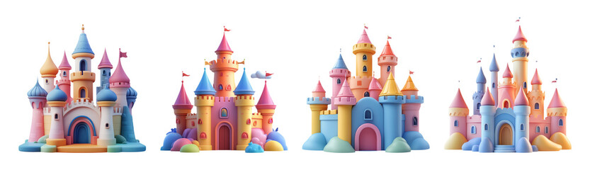 Colorful Fantasy Castles with Transparent Background