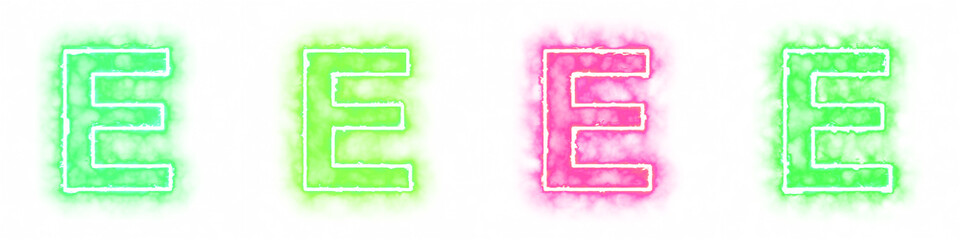 Set of 4 letter E with fire and smoke effects isolated on a transparent background. Transparent elements for graphic design.