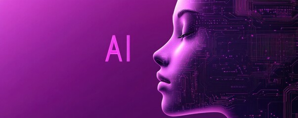 Futuristic AI robot with digital blue and purple interface