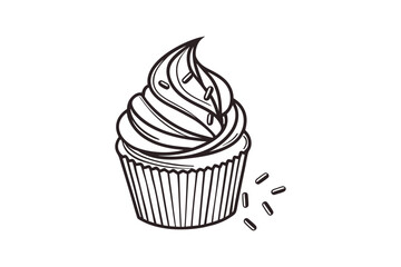 cup cake vector line art illustration transparent white background
