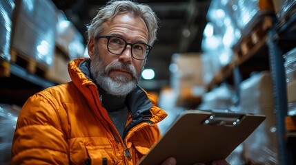 Ground operations specialist with clipboard coordinating cargo logistics inside an aircraft hold, ensuring efficient handling and secure loading of shipments